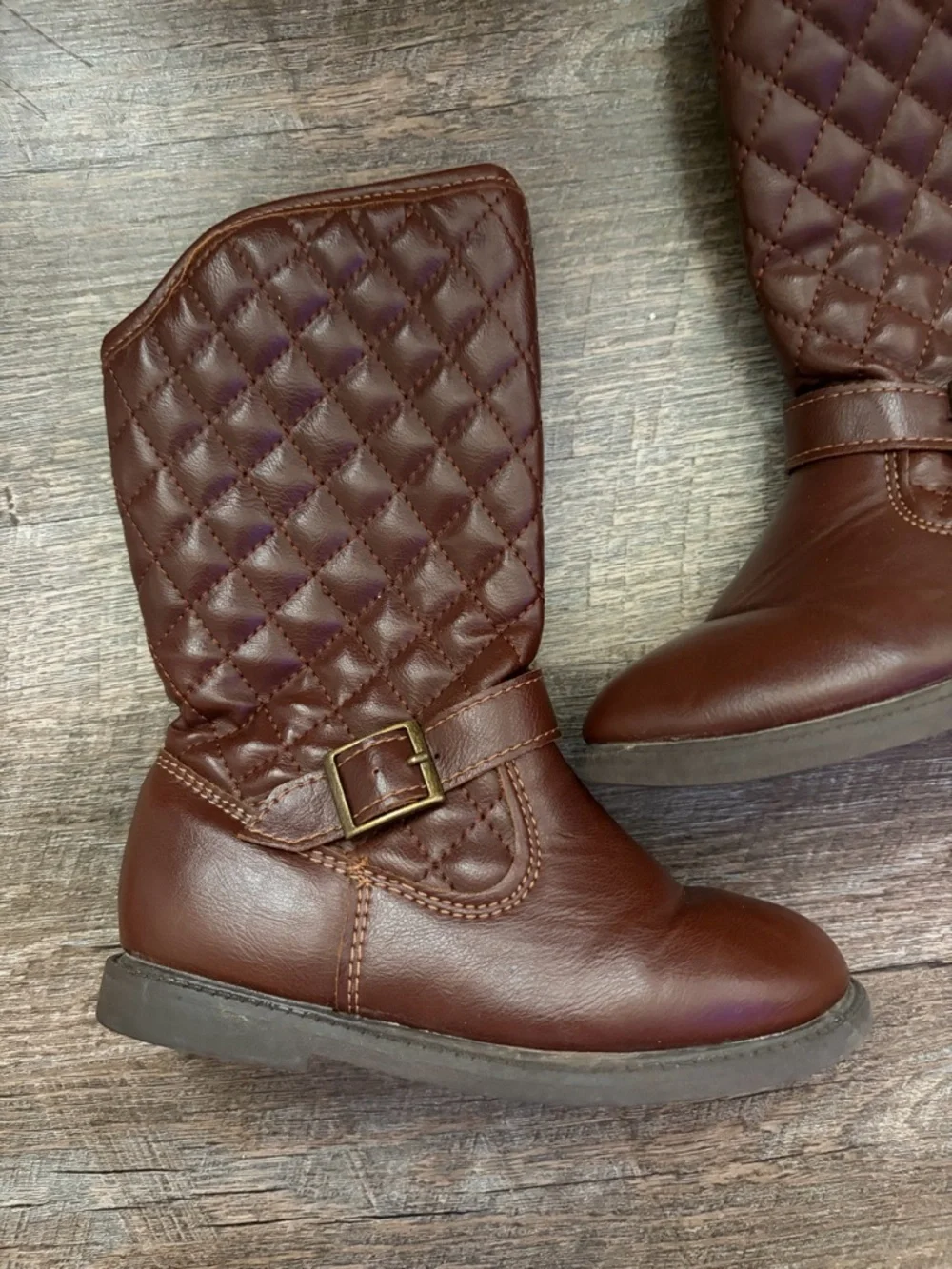 🌸 $10 SALE 🌸 Carters Toddler Girls Quilted Buckle Brown Mid-Calf Boots